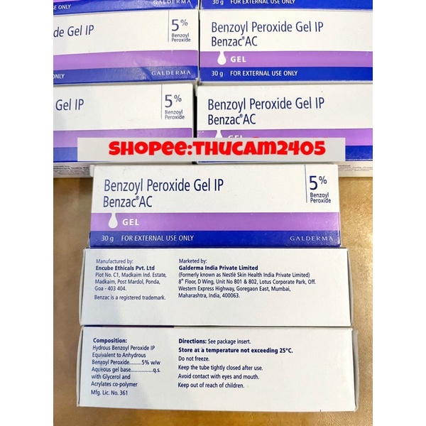 Gel Benzac AC Benzoyl Peroxide 2,5% - 5% xoá giảm mụn, mụn mủ , mụn viêm ,sưng 30g.
