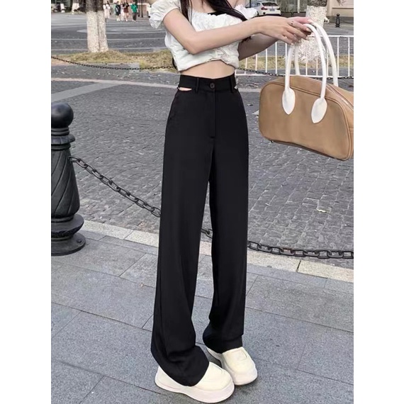Quần ống rộng Lưng Cao Thời Trang Hàn Quốc Cho Nữ