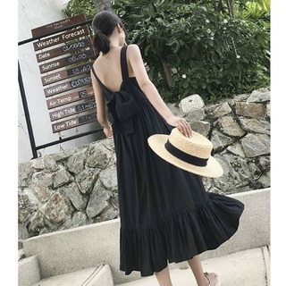 Đầm váy freesize đen 2 dây nơ sau