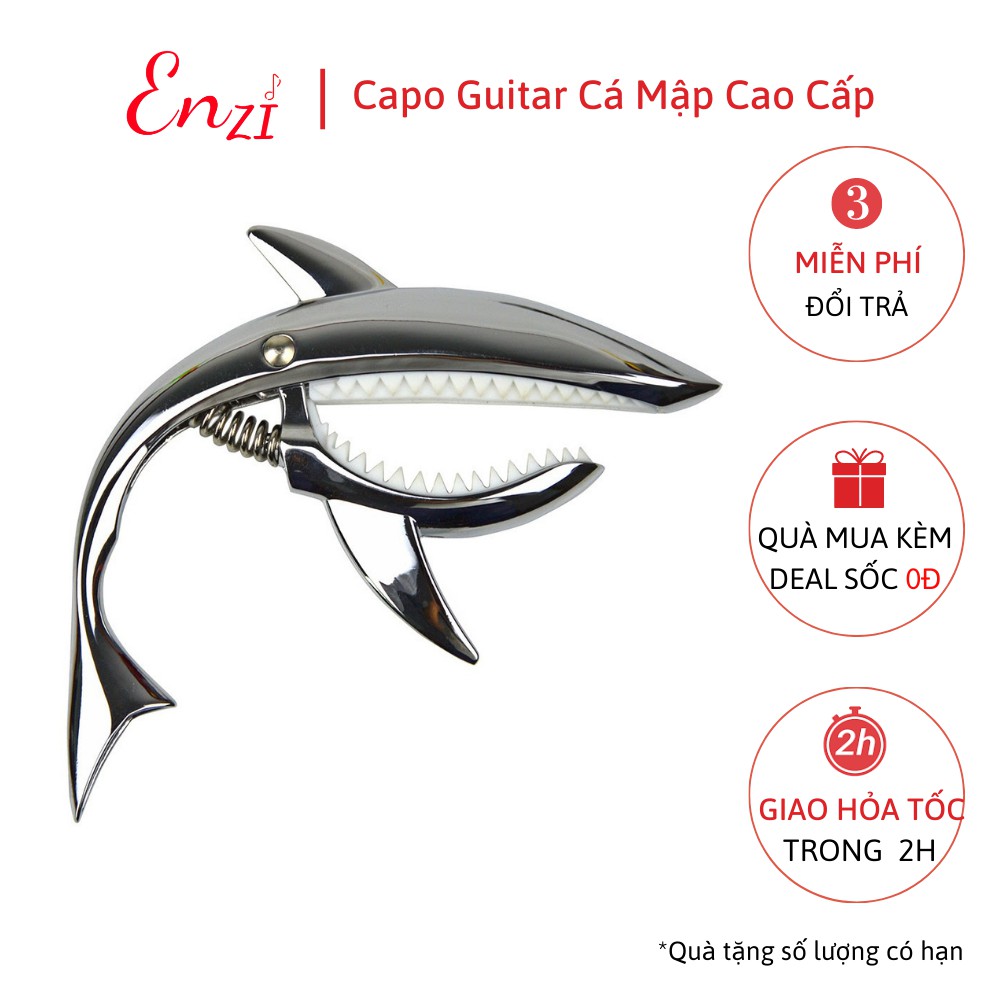 Capo guitar cá mập màu bạc cho đàn guitar classic acoustic cao cấp Enzi