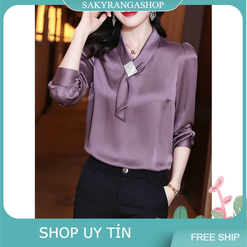 HÀNG NHẬP - ÁO LỤA CỔ NƠ KẾT ĐÁ