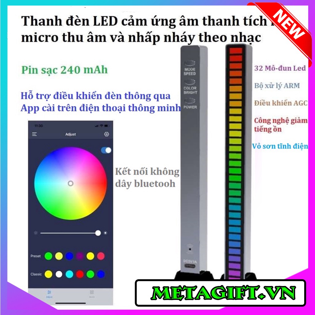 THANH ĐÈN LED D08-RGB CẢM ỨNG ÂM THANH, TÍCH HỢP MICRO THU ÂM VÀ NHẤP NHÁY THEO NHẠC