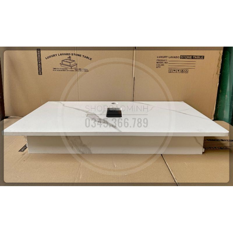 - Bàn đá nhân tạo chống xước, chống thấm và ố màu kèm giá treo cho Lavabo đặt bàn