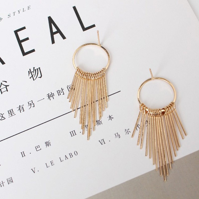 Đôi khuyên tai trang trí tua rua chất liệu hợp kim mạ vàng/bạc kiểu dáng cổ điển cho nữ