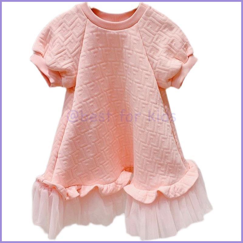 Đầm Công Chúa Tay Ngắn Phối Lưới Màu Hồng Thời Trang Xuân Hè Xinh Xắn Cho Bé Gái