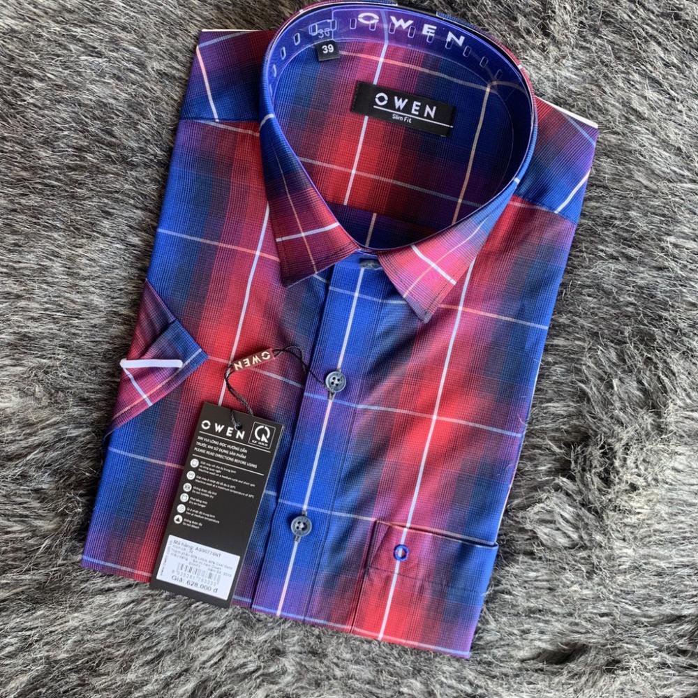 Sale Chính Hãng (OWEN SALE OFF) Áo sơ mi cộc tay Owen vải sợi sen AS90774 - Áo sơ mi nam ngắn tay hot 🌺 neww * ! %