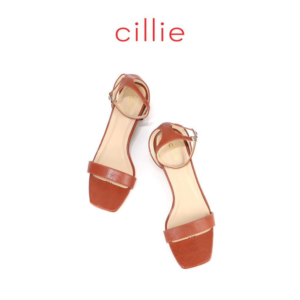 Giày sandal nữ quai ngang gót trụ 5cm phối kim loại sang trọng Cillie 1235