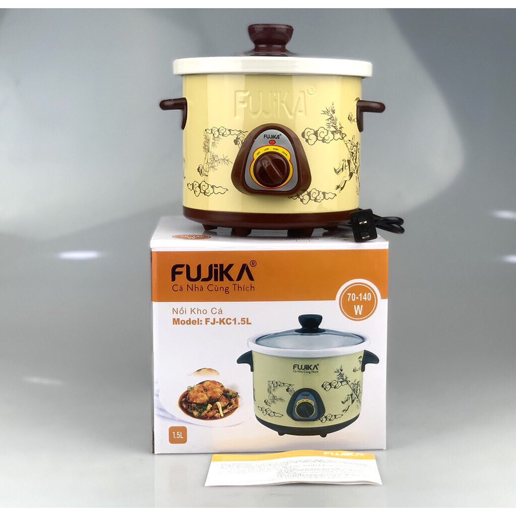 Nồi Kho Thịt Cá, Hầm chậm ,Nấu Cháo -nhừ nhuyễn -Fujika - dung tích 2.5L nắp kính, lòng Sứ trắng - bảo hành 1 năm