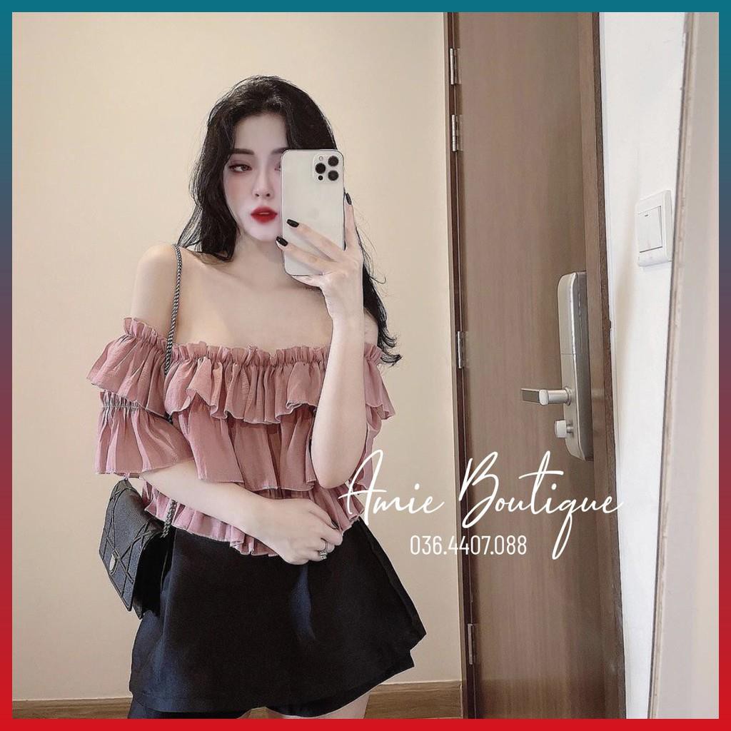 Áo Bánh Bèo Trễ Vai Tầng Hồng Áo Bánh Bèo Tiểu Thư Tay Phồng Mix Chân Váy Tacca