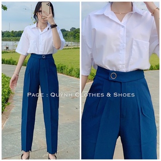 Quần tây đai tròn lưng cao