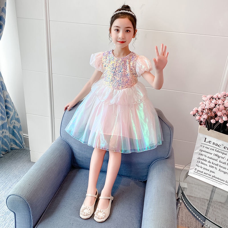 Đầm Công Chúa Tay Ngắn Đính Kim Sa Lấp Lánh Thiết Kế Mới Thời Trang Mùa Hè Dành Cho Bé Gái
