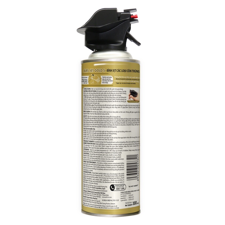 Bình Xịt Côn Trùng ARS Jet Gold Không Mùi vòi xịt cánh bướm siêu mạnh 300ml Chất lượng Thailand diệt sạch mọi côn trùng