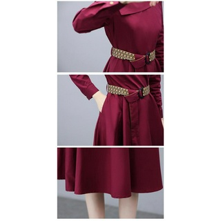 Đầm Nữ Dài Tay Cổ Bẻ Eo Thắt Dây Thời Trang Hàn