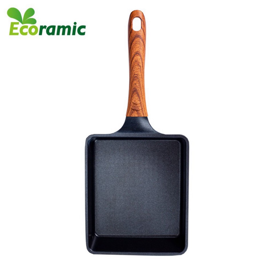 Chảo chống dính vuông sứ ceramic cao cấp ECORAMIC đáy từ vân đá chống dính tay cầm chịu nhiệt chảo gốm sứ