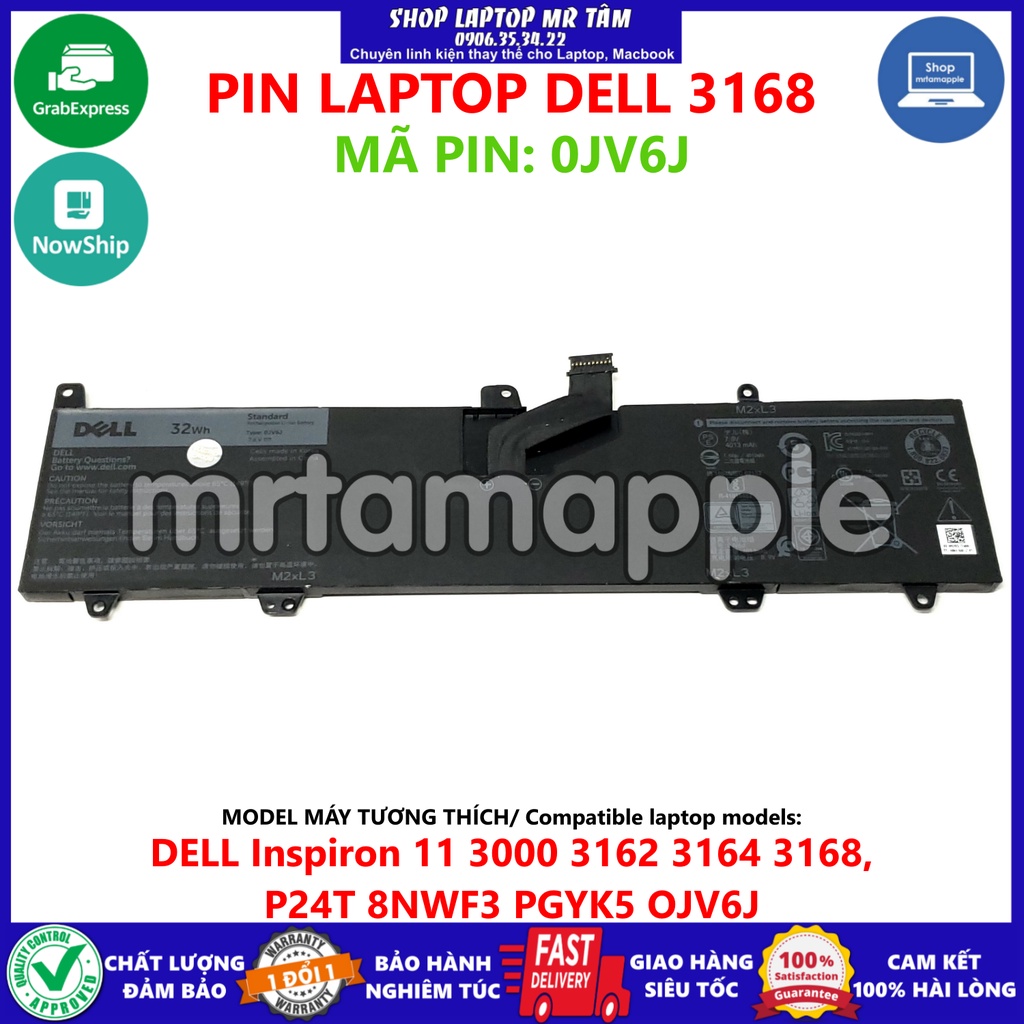 (BATTERY) PIN LAPTOP DELL 3168 0JV6J (ZIN) (4 CELL) dùng cho Inspiron 11 3000 3162 3164 3168, P24T 8NWF3 PGYK5 OJV6J