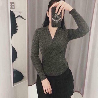 Áo nhũ cổ tim nhún eo xinh.