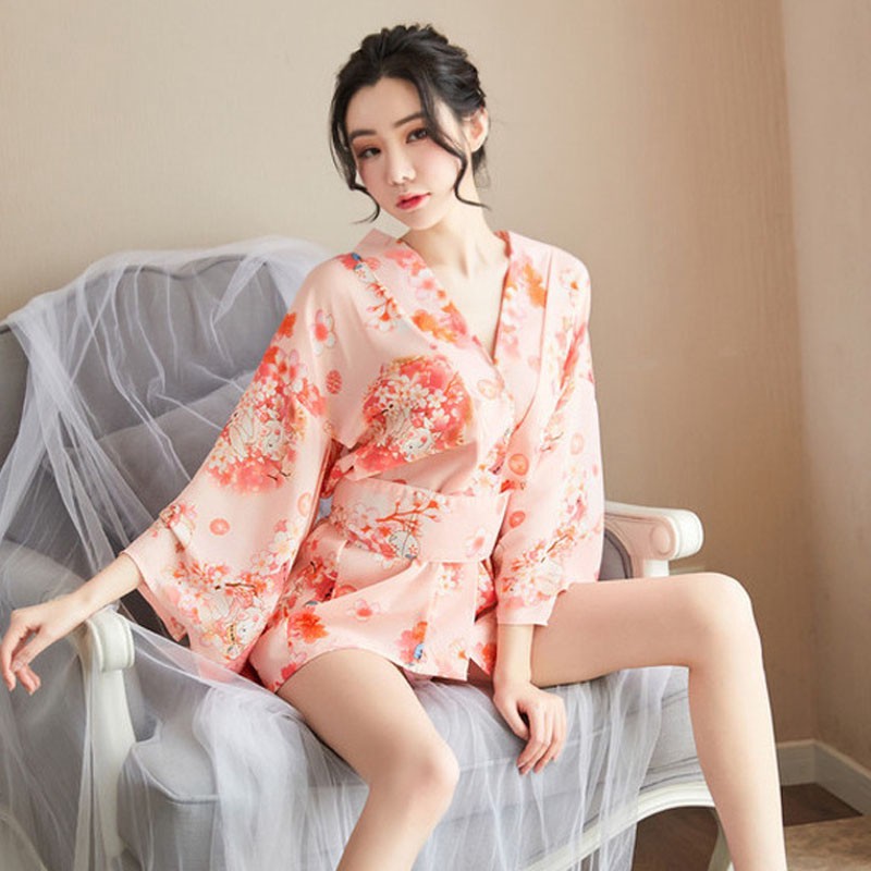 Áo choàng ngủ Kimono hoa đào (kèm chíp)B157 | BigBuy360 - bigbuy360.vn