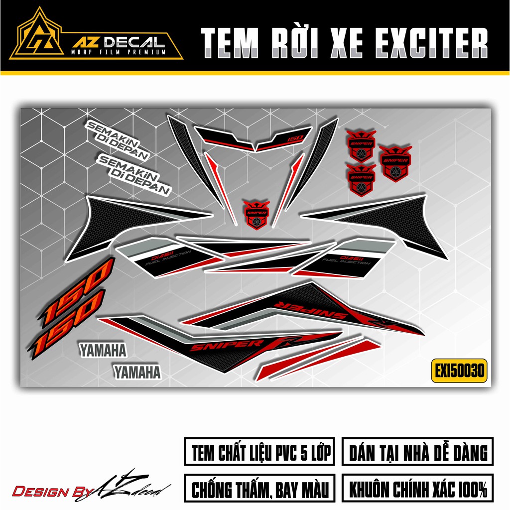 Tem Xe Exciter 150 Mẫu Sniper R | EX15030 | Tem Chế Ex 150 Cao Cấp Chống Nước, Decal Chống Bay Màu