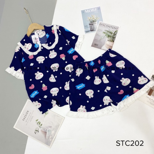 Bộ Pijama cộc đùi cổ bèo chất lụa mango mềm mịn