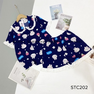 Bộ Pijama cộc đùi cổ bèo chất lụa mango mềm mịn
