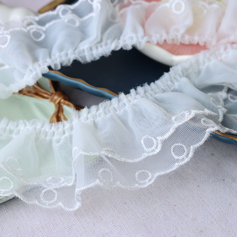 Cuộn Dây Ren Hai Lớp Hình Tròn 5.5cm * 1m Dùng Thêu Trang Trí Đầm Handmade Diy