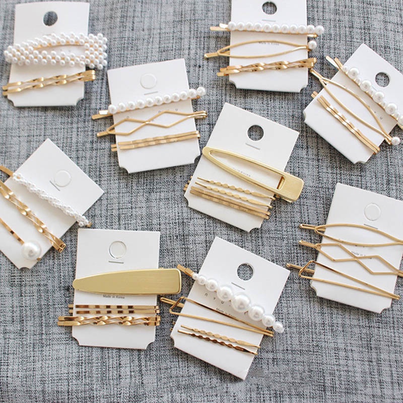 Set 3 Kẹp Tóc Kim Loại Đính Ngọc Trai Nhiều Màu Sắc Thời Trang