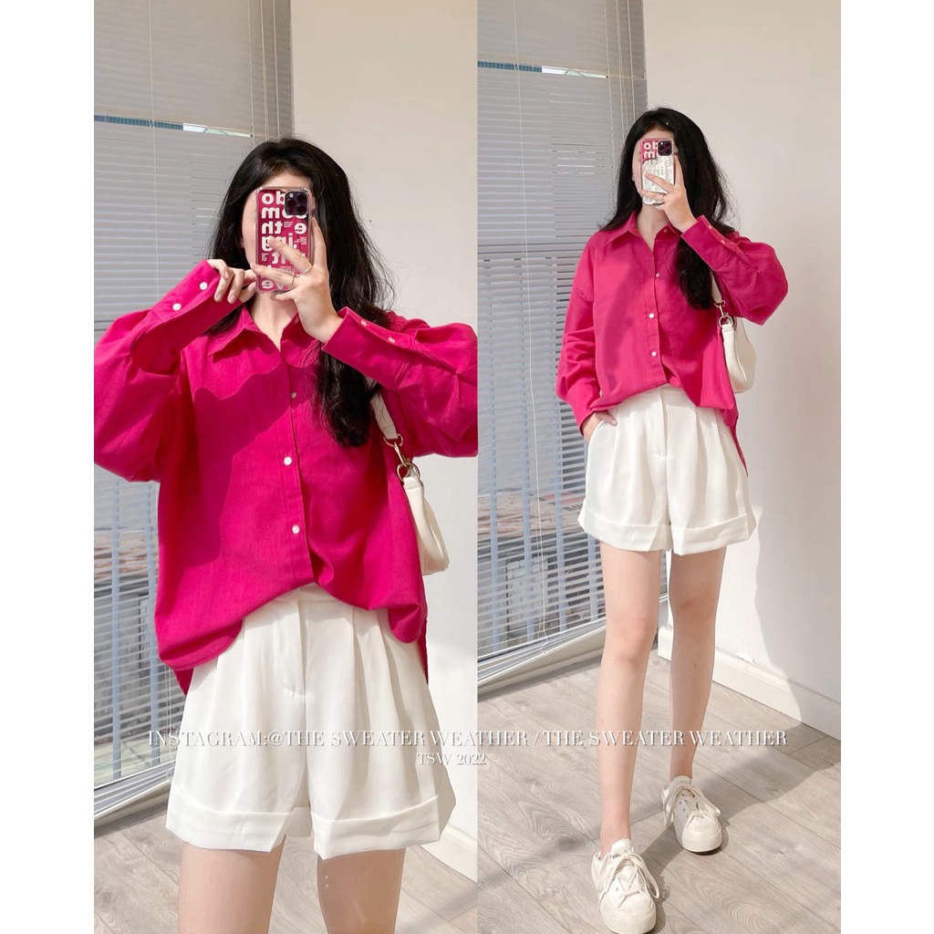 Áo sơ mi dài tay nam nữ unisex 9 màu form rộng oversize chất thô học sinh công sở giấu quần trơn basic freesize