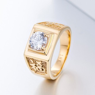 Nhẫn Nam Phong Thủy Chữ Phúc Đính Đá Zircon Titan Ko Đen TT 1381
