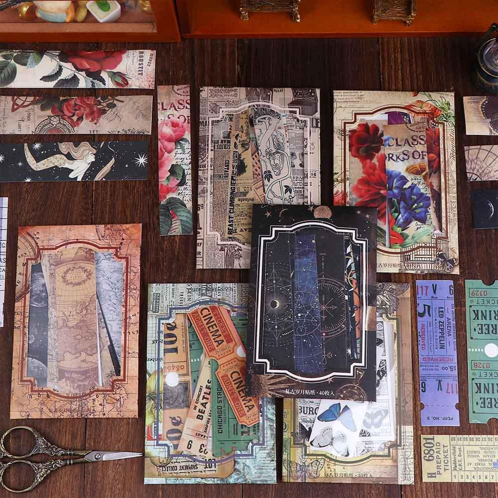 Bộ 40 Giấy Dán Ghi Chú Trang Trí Sổ Tay / Nhật Ký Kiểu Retro DIY