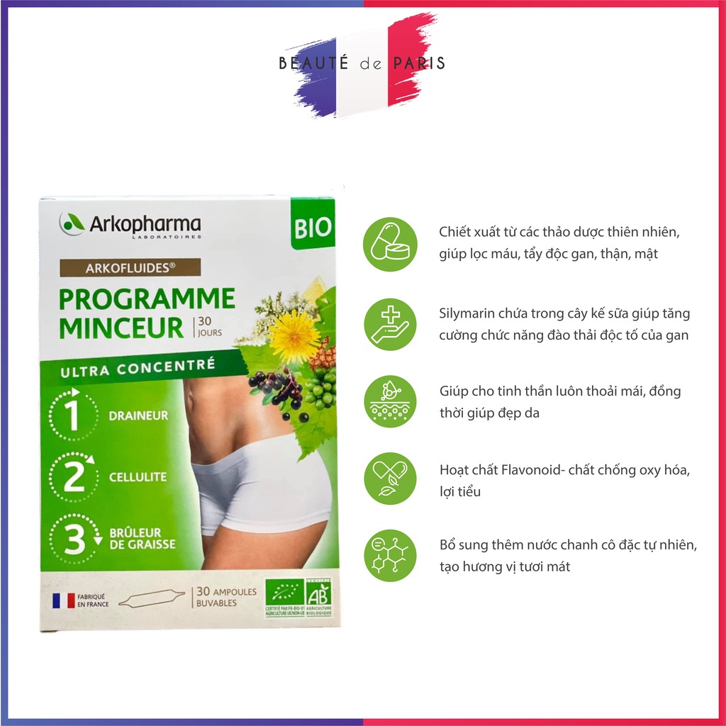 Detox Giảm Cân 3 Giai Đoạn Arkopharma Programme Minceur 30 ống (hộp)