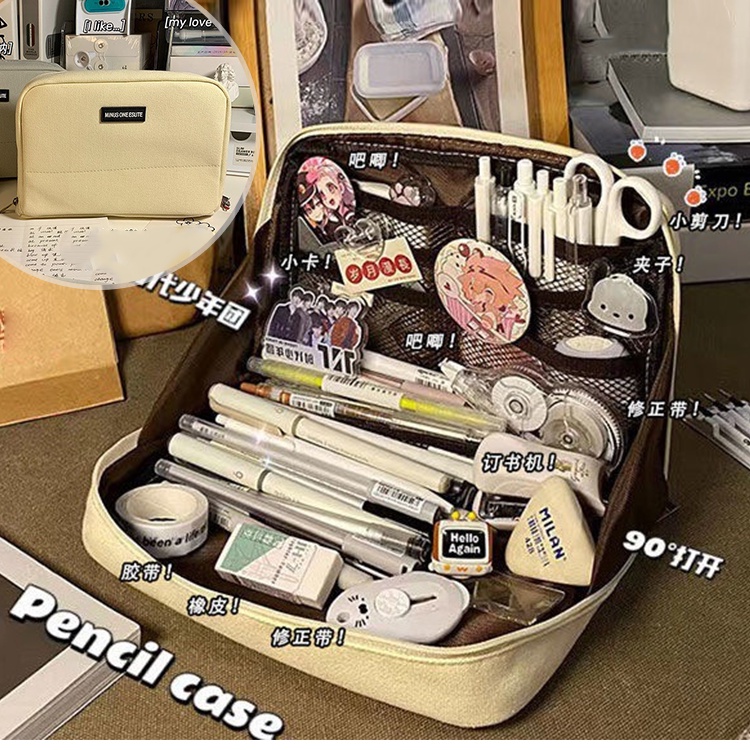 Túi Đựng Bút Bằng Vải Canvas Cỡ Lớn Đa Năng Thiết Kế Đơn Giản Dành Cho Học Sinh