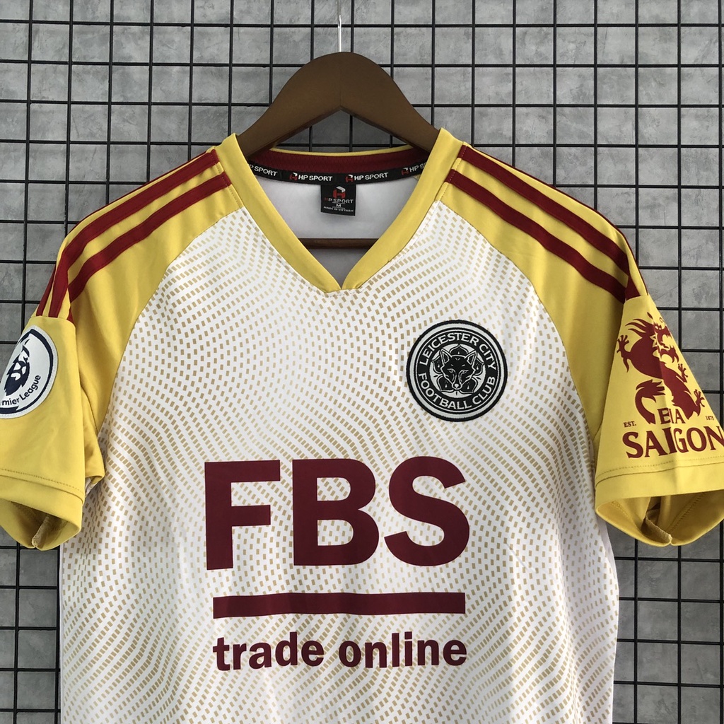 Bộ quần áo đá banh Leicester city trắng tay vàng đồng sân khách HP2023