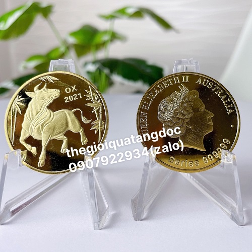 Đồng Xu Úc Hình Con Trâu Mạ Vàng 2021, đồ lưu niệm, trưng bày, quà tặng may mắn