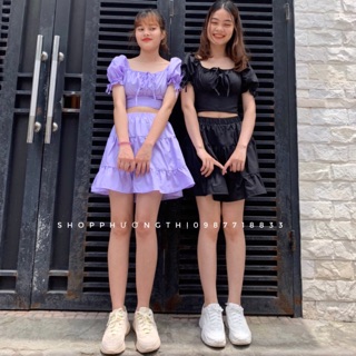 Sét áo croptop kèm chân váy xoè ulzzang (hình shop tự chụp/sẵn)