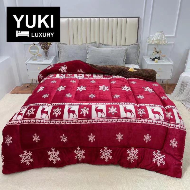 Chăn Nỉ Lông Cừu YUKI Siêu Ấm  Mền YUKI Dày Mịn, Kèm Túi Xách, Kích Thước 2mx2m3, Nặng 4kg - Hàng Xuất Nhật