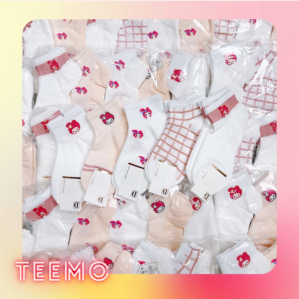 Vớ/Tất nữ cổ ngắn - Set 5 đôi họa tiết cute phong cách Hàn Quốc