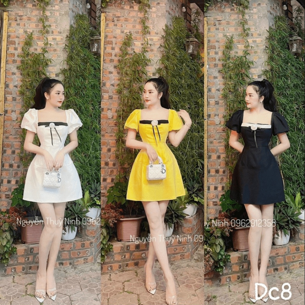 (Mẫu Mới) Xả Lỗ Cho Mẫu Đầm TAPTA Tay Bồng Có Gắn Hoa Hồng Tim Áo  Cực Xinh UP h.h.p