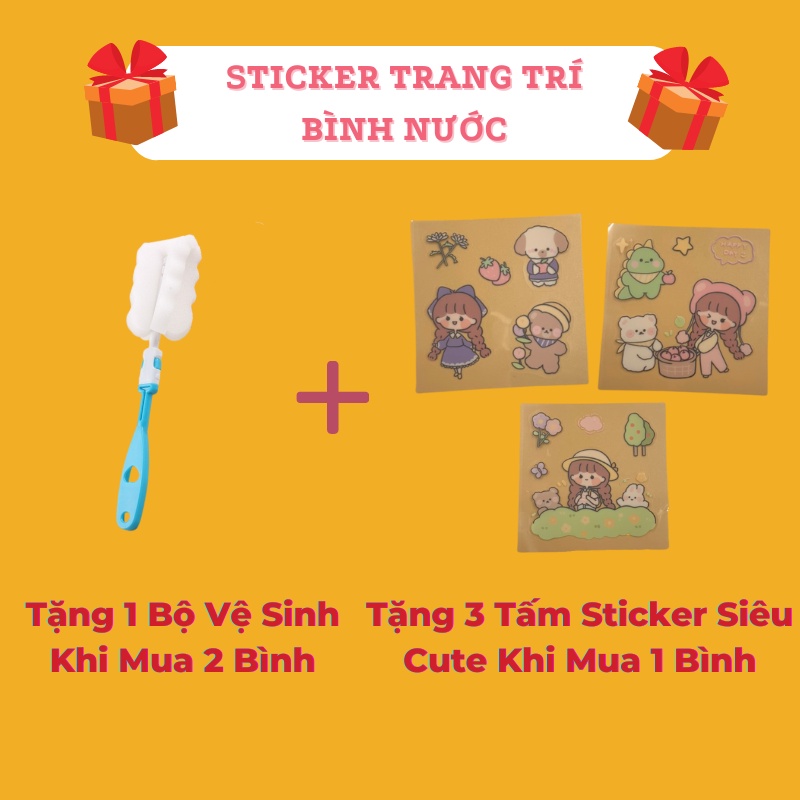 Bình Đựng Nước 2 Lít Có Chia Vạch Tặng Sticker Cute Dễ Thương Báo Giờ Dành Cho Người Lười Uống Nước UBAVN028