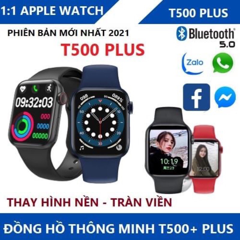 Đồng Hồ Thông Minh T500+ Plus❤️❤️Seri 6❤️❤️ 5 Game, màn hình tràn viền, thay ảnh nền. Bảo hành 6 tháng