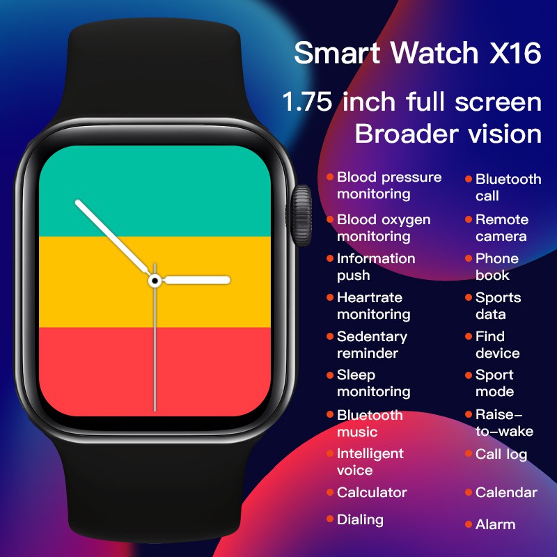 Đồng hồ thông minh SMART WATCH X16  Màn Cong 2.5D Bluetooth 3.0 4.0, Đo nhịp tim, Nghe gọi -  VIETPHUKIENHN