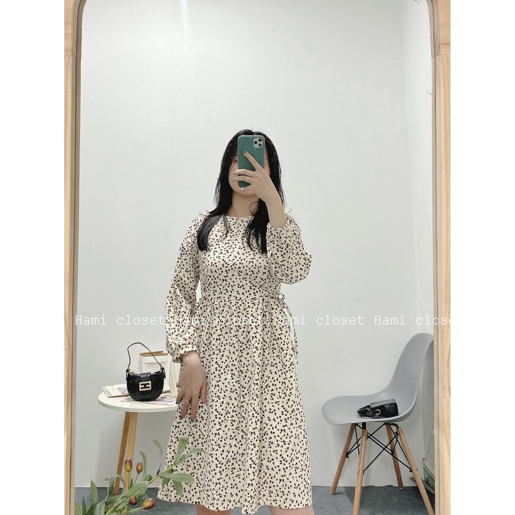 Váy babydoll nhung mịn hoa nhi buộc dây eo mã V015