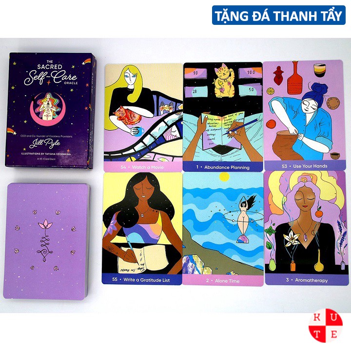 [Mã LIFE0503TOYS1 giảm 10% đơn 150k] Bộ Bài Oracle Sacred Self Care 55 Lá Bài Tặng File Tiếng Anh Và Đá Thanh Tẩy C75