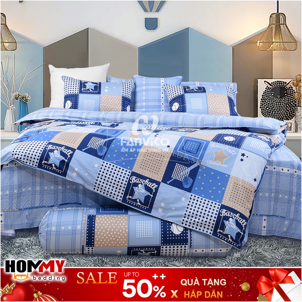 🍁 Mẫu Chăn Ga Gối 🍁 Hanvico Blue Sky DLP191 vải cotton cao cấp (bán lẻ ga chun / vỏ chăn / đôi vỏ gối)