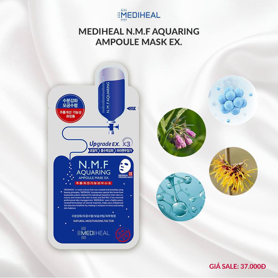 [Mã BMBAU50 giảm 7% đơn 99K] Mặt nạ cấp ẩm cho da Mediheal N.M.F Aquaring Ampoule Mask 27ml