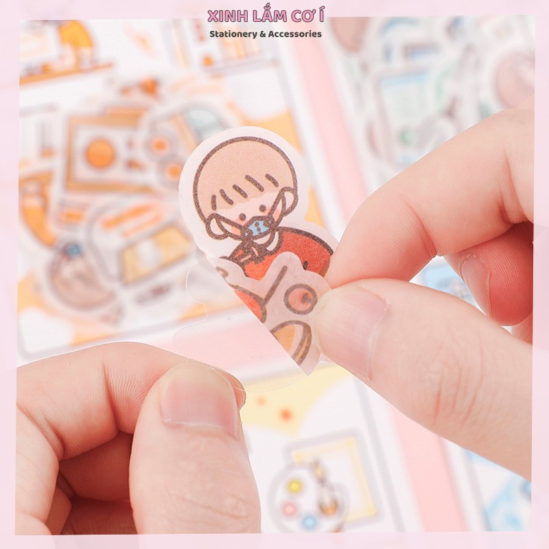 Set 40 Miếng Dán Sticker Cô Bé Cậu Bé Đeo Khẩu Trang Siêu Dễ Thương