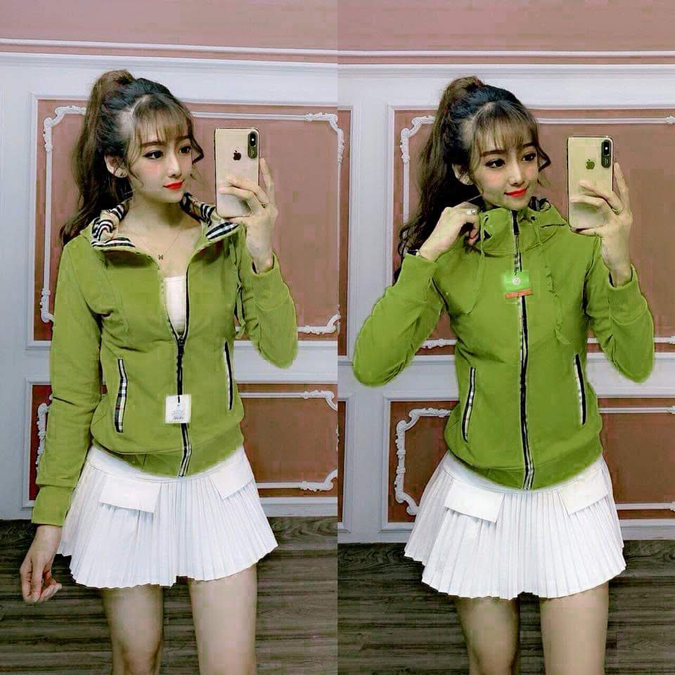 Áo khoác nữ thun da cá dài viền dây kéo lót nón caro bbry | BigBuy360 - bigbuy360.vn