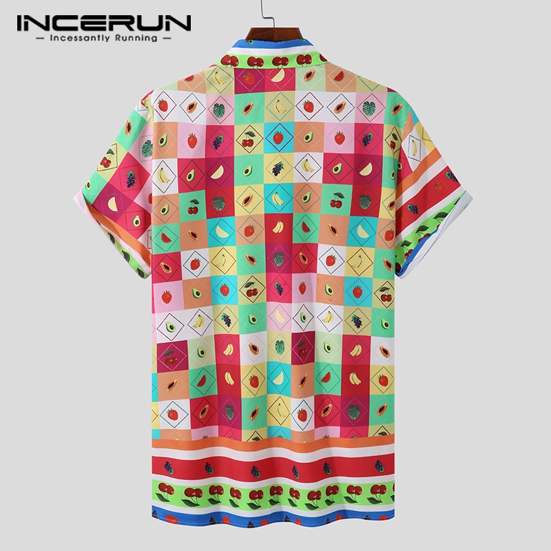 Áo sơ mi INCERUN ngắn tay in họa tiết phong cách phương Tây dành cho nam