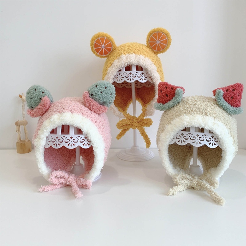 Mũ Len Beanie Mềm Mại Dày Dặn Giữ Ấm Tai Đính Bóng Lông Dễ Thương Cho Bé