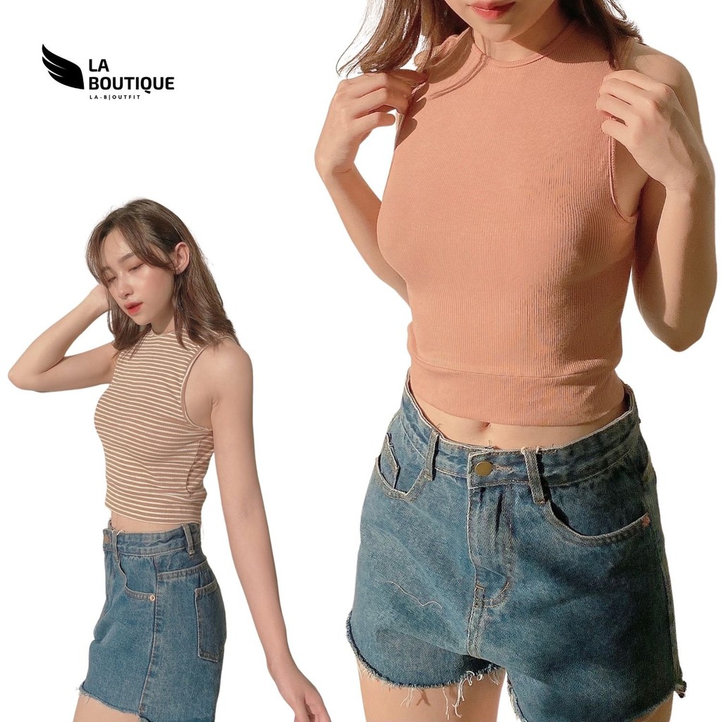 Áo croptop 3 lỗ nữ sát nách La Boutique thun gân