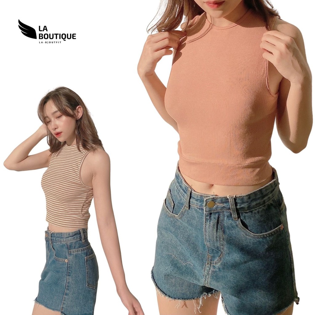 Áo croptop 3 lỗ nữ sát nách La Boutique thun gân